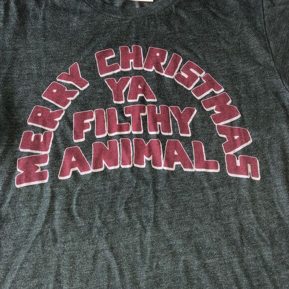 Homage Mens Merry Christmas Ya Filthy Animal Green  T-Shirt Size Small - Picture 10 of 12